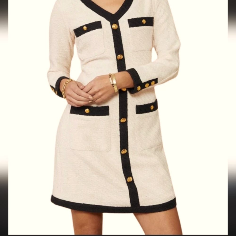 Classy Dress  Beige and Black Buttoned down Front ! Small New